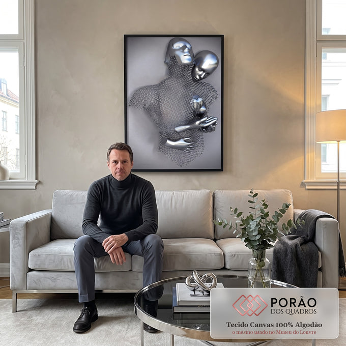 Quadro Decorativo Amor Eterno: Enlace de Almas em Prata em sala de estar moderna - quadros decorativos para sala