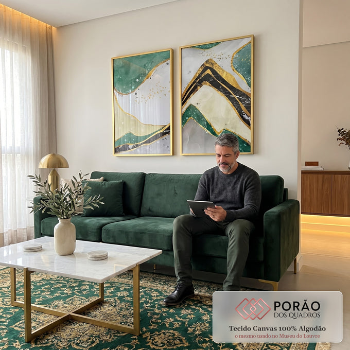 Quadro Decorativo Harmonia Verdejante: Magia Abstrata em sala de estar moderna - quadros decorativos para sala