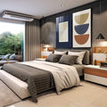 Quadro Decorativo Inspiração Moderna: Azul, Bege e Marrom - quadros decorativos 2 Telas, abstrato geométrico - em escritorio elegante
