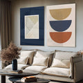 Quadro Decorativo Inspiração Moderna: Azul, Bege e Marrom - quadros decorativos para sala 2 Telas, abstrato geométrico - em ambiente decorado