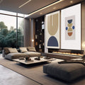 Quadro Decorativo: Harmonia Geométrica Única e Vibrante - quadros decorativos para sala 2 Telas, Abstratos e Geométricos - em quarto contemporaneo