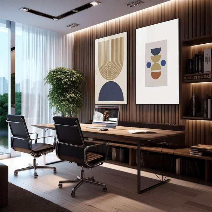 Quadro Decorativo: Harmonia Geométrica Única e Vibrante - quadros decorativos para sala 2 Telas, Abstratos e Geométricos - em living room premium