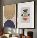 Quadro Decorativo: Harmonia Geométrica Única e Vibrante - quadros decorativos para sala 2 Telas, Abstratos e Geométricos - em ambiente decorado