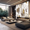 Quadro Decorativo Abstração Ouro e Branco Toque Luxuoso - quadros decorativos para sala 2 Telas, abstrato - em quarto contemporaneo