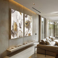 Quadro Decorativo Abstração Ouro e Branco Toque Luxuoso - quadros decorativos para sala 2 Telas, abstrato - em ambiente decorado