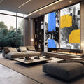 Quadro Decorativo Pincelada Azul e Amarela - Desperte Seu Lar - quadros decorativos para sala 2 Telas, abstrato - em quarto contemporaneo
