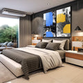 Quadro Decorativo Pincelada Azul e Amarela - Desperte Seu Lar - quadros decorativos 2 Telas, abstrato - em sala moderna
