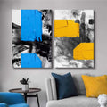 Quadro Decorativo Pincelada Azul e Amarela - Desperte Seu Lar - quadros decorativos para sala 2 Telas, abstrato - em ambiente decorado