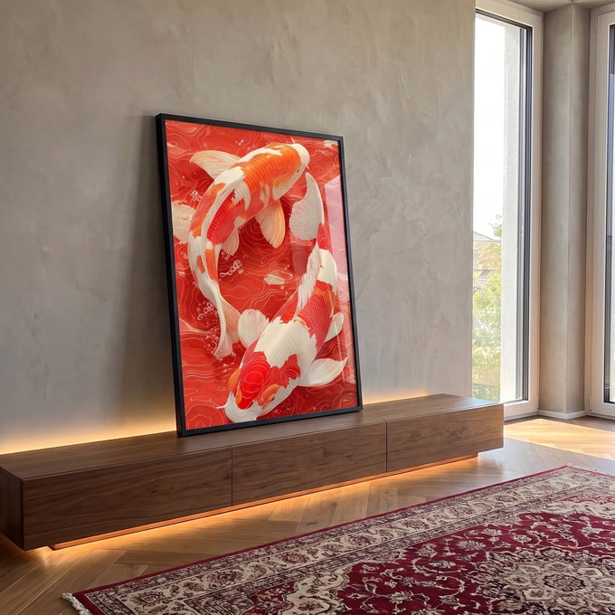 Quadro Decorativo Koi em Movimento em ambiente decorado - quadros decorativos para sala