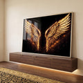 Quadro Decorativo Asas Douradas Elegantes em ambiente decorado - quadros decorativos para sala