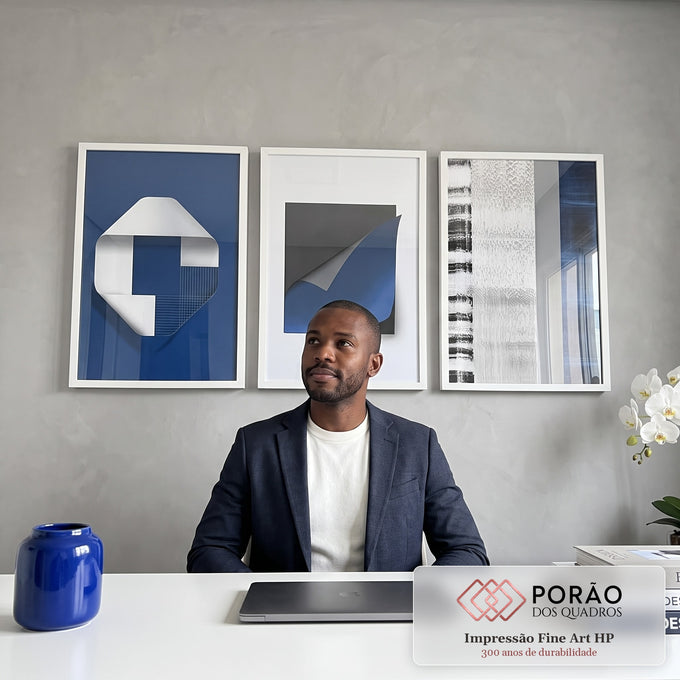 Quadro Decorativo: Elegância em Azul Abstrato em escritorio moderno - quadros decorativos para sala