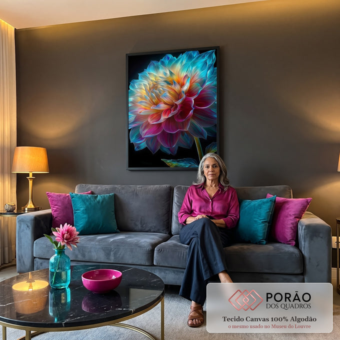 Quadro Decorativo Dália Colorida em sala de estar moderna - quadros decorativos para sala