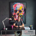 Quadro Decorativo Caveira Tinta: Único e Arrojado em escritorio moderno - quadros decorativos para sala