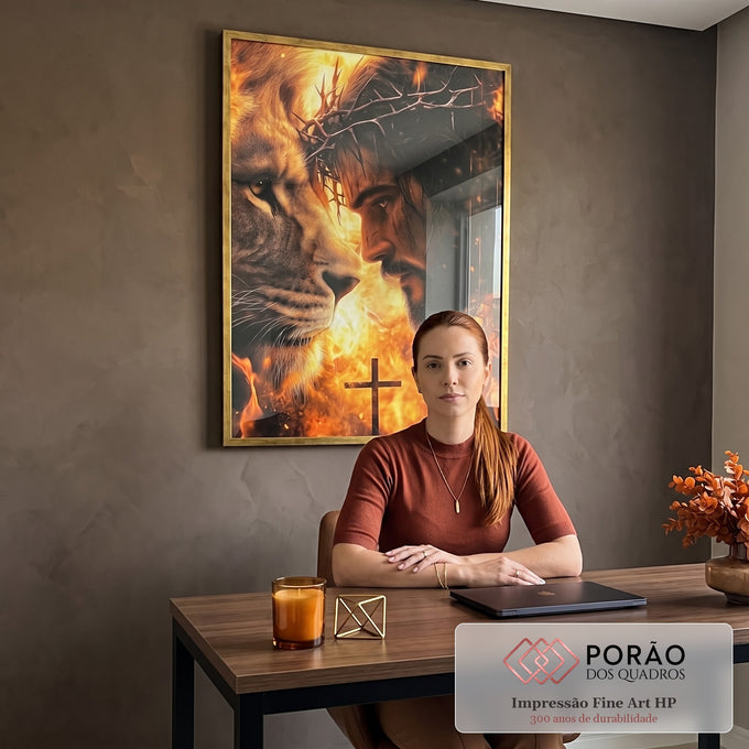Quadro Decorativo Esplendor de Jesus e Leão de Judá Arte que Inspira em escritorio moderno - quadros decorativos para sala