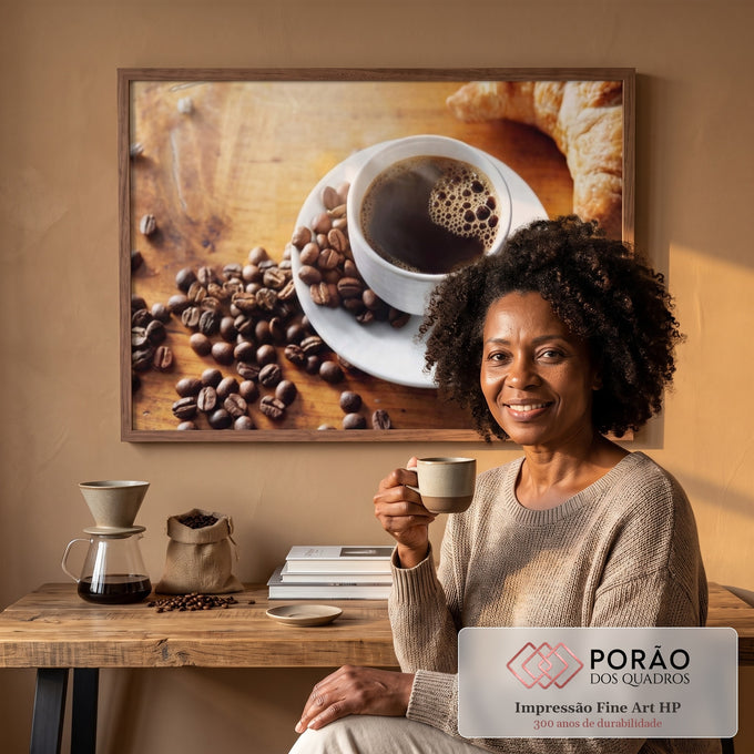 Quadro Decorativo Xícara com Croissant: Inspire-se! em escritorio moderno - quadros decorativos para sala
