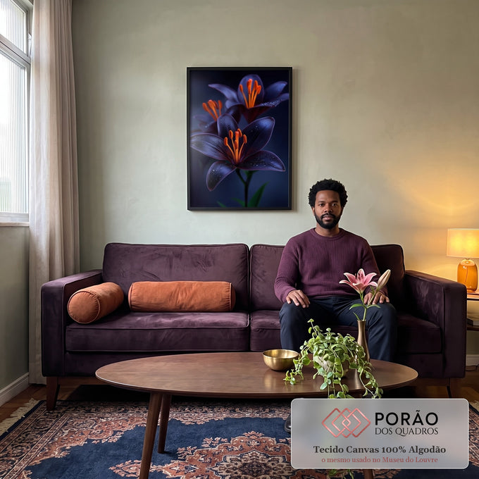 Quadro Decorativo Lírios em Harmonia em sala de estar moderna - quadros decorativos para sala