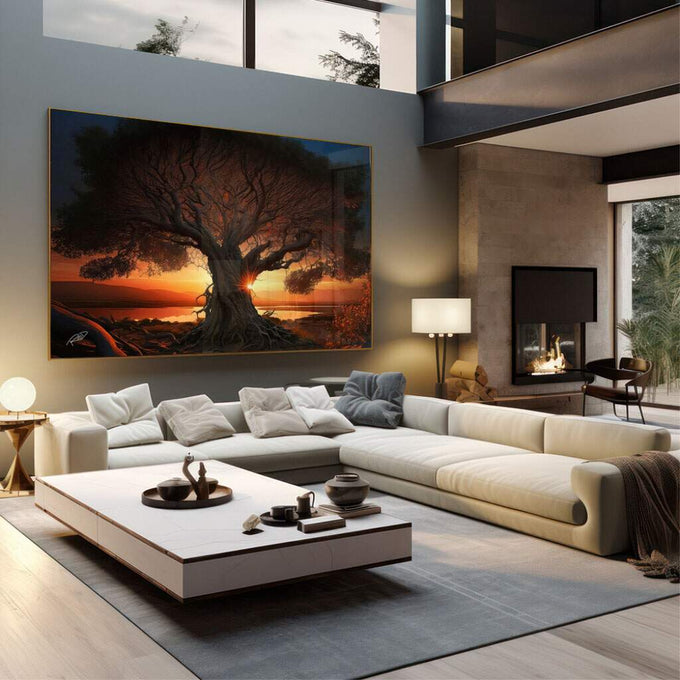 Quadro Decorativo Tranquilidade ao Anoitecer: Refúgio Sereno - quadros decorativos para sala 1 Tela, 1 Tela Horizontal - em living room premium