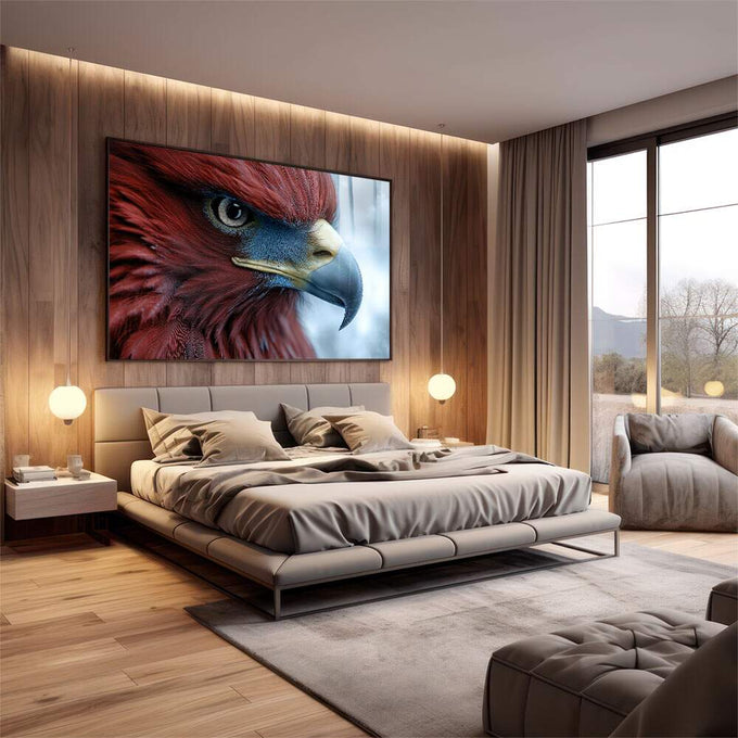 Quadro Decorativo Impactante: O Foco do Falcão - quadros decorativos 1 Tela, 1 Tela Horizontal - em escritorio elegante