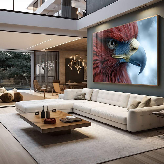 Quadro Decorativo Impactante: O Foco do Falcão - quadros decorativos para sala 1 Tela, 1 Tela Horizontal - em living room premium