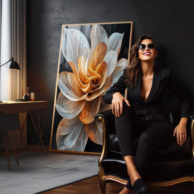 Quadro Decorativo Inspirador: Flor Realista - Arte para Sua Casa - quadros decorativos 1 Tela Vertical, 3 Telas - em sala moderna