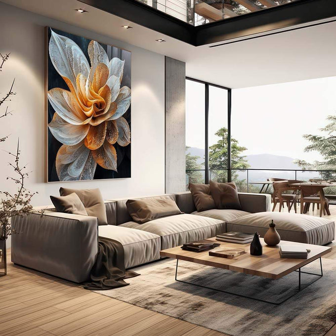 Quadro Decorativo Inspirador: Flor Realista - Arte para Sua Casa - quadros decorativos 1 Tela Vertical, 3 Telas - em escritorio elegante