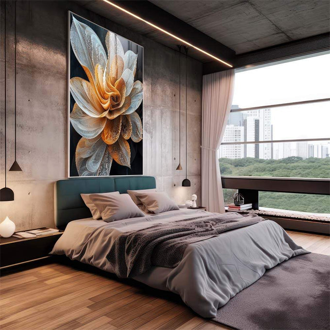 Quadro Decorativo Inspirador: Flor Realista - Arte para Sua Casa - quadros decorativos para sala 1 Tela Vertical, 3 Telas - em living room premium