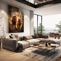 Quadro Decorativo Família Leão e Filhotes - Amor e Conexão em Cada Traço - quadros decorativos 1 Tela Vertical, 3 Telas - em sala moderna