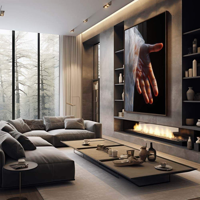 Quadro Decorativo Mão da Esperança: Arte que Conecta - quadros decorativos para sala 1 Tela Vertical, 3 Telas - em living room premium