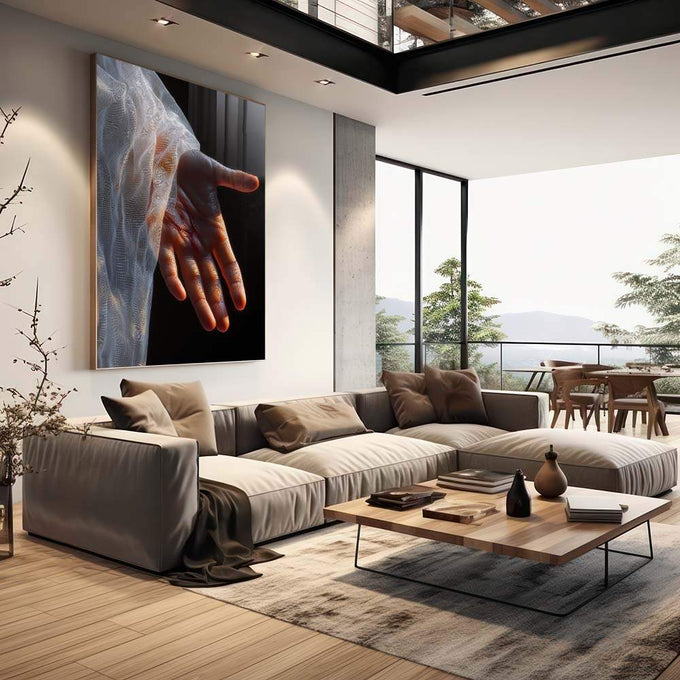 Quadro Decorativo Mão da Esperança: Arte que Conecta - quadros decorativos 1 Tela Vertical, 3 Telas - em escritorio elegante
