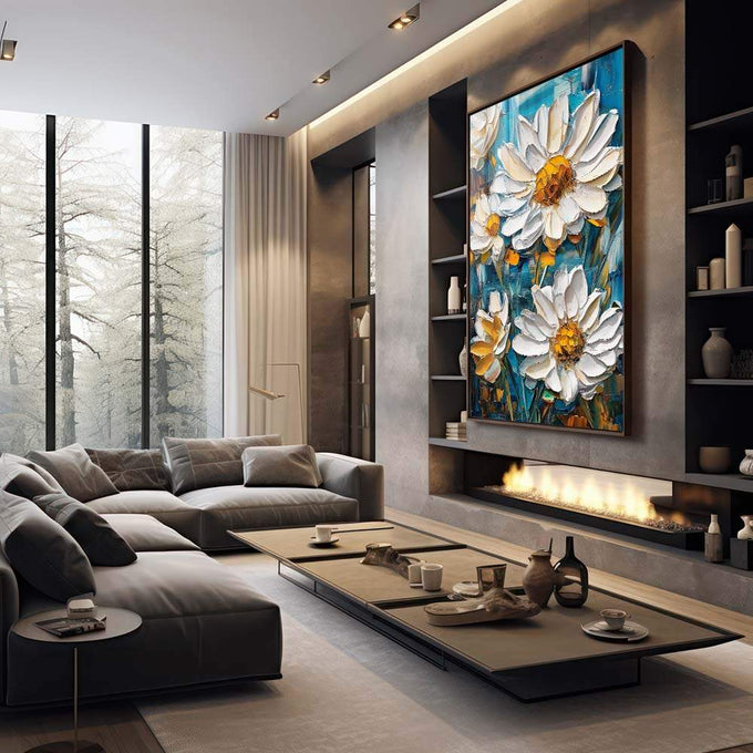 Quadro Decorativo Flores Abstratas - quadros decorativos 1 Tela Vertical, 3 Telas - em sala moderna