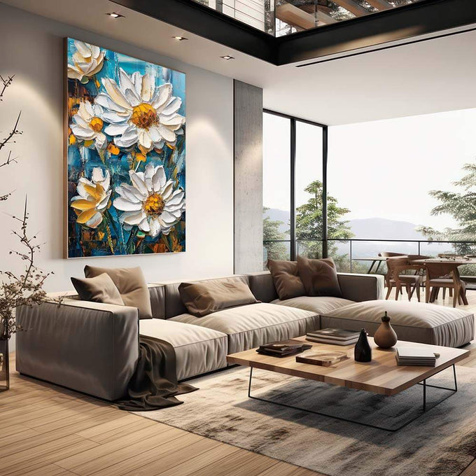 Quadro Decorativo Flores Abstratas - quadros decorativos para sala 1 Tela Vertical, 3 Telas - em living room premium