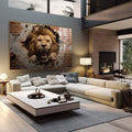 Quadro Decorativo Leão Quebrando a Parede - Inspiração e Força - quadros decorativos para sala 1 Tela, 3 Telas - em living room premium