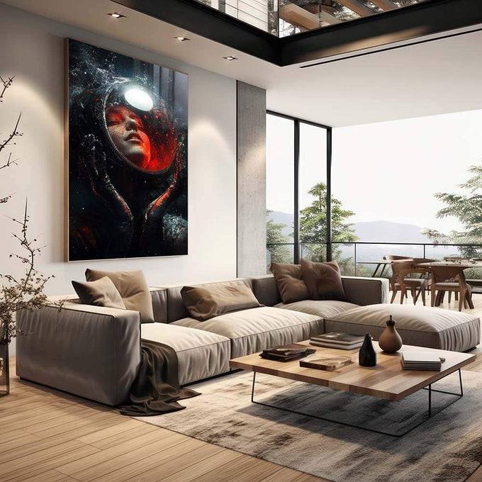Quadro Decorativo Olhares do Espaço - Emoções em Cada Detalhe - quadros decorativos para sala 1 Tela Vertical, 3 Telas - em living room premium
