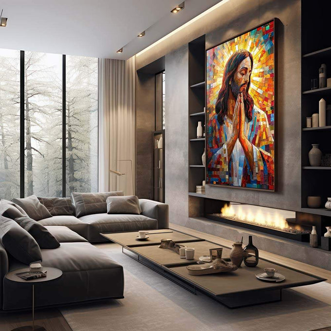 Quadro Decorativo Espiritual Jesus - Arte da Esperança - quadros decorativos para sala 1 Tela Vertical, 3 Telas - em quarto contemporaneo