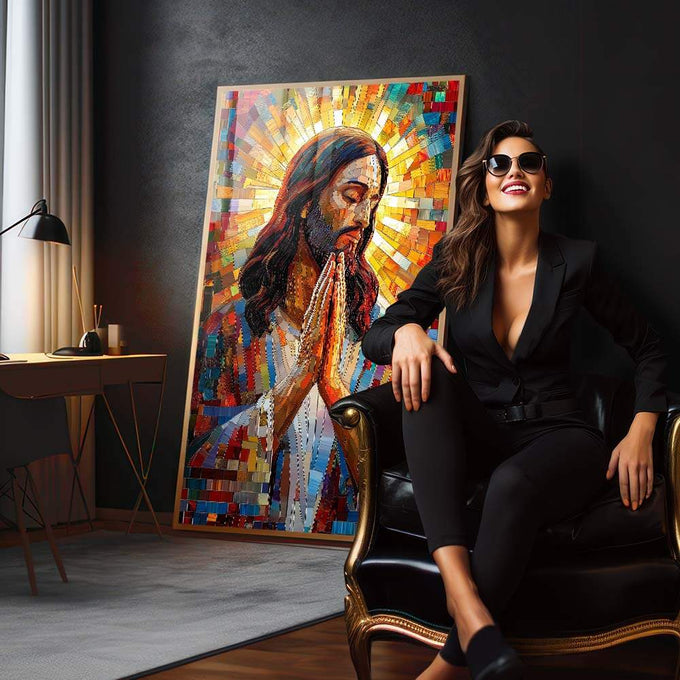 Quadro Decorativo Espiritual Jesus - Arte da Esperança - quadros decorativos 1 Tela Vertical, 3 Telas - em escritorio elegante