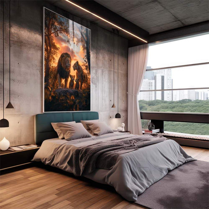 Quadro Decorativo - Família de Leões | Beleza e Emoção na Sua Parede - quadros decorativos 1 Tela Vertical, 3 Telas - em escritorio elegante