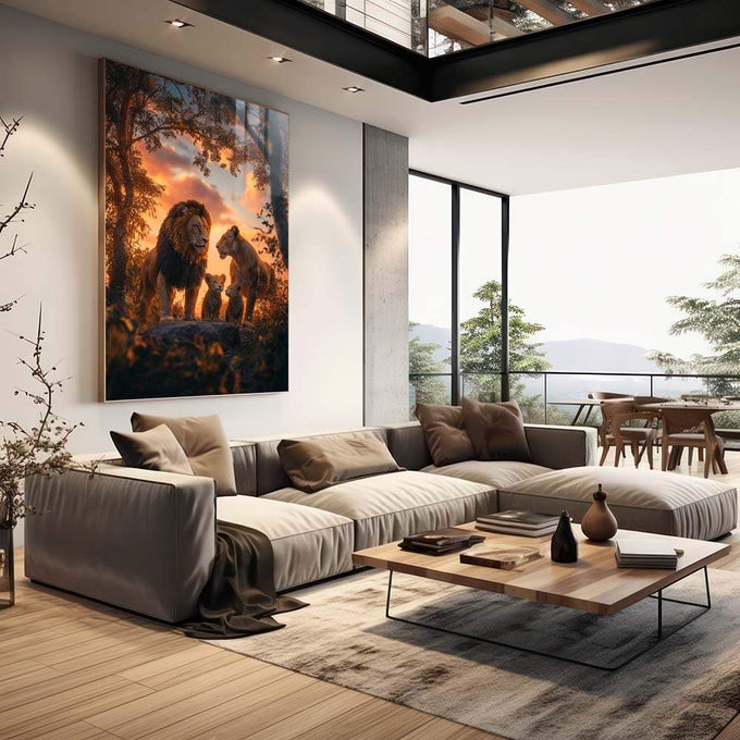 Quadro Decorativo - Família de Leões | Beleza e Emoção na Sua Parede - quadros decorativos para sala 1 Tela Vertical, 3 Telas - em living room premium