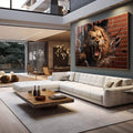Quadro Decorativo Leão: Quebrando Parede Raivoso - quadros decorativos 1 Tela, 1 Tela Horizontal - em escritorio elegante