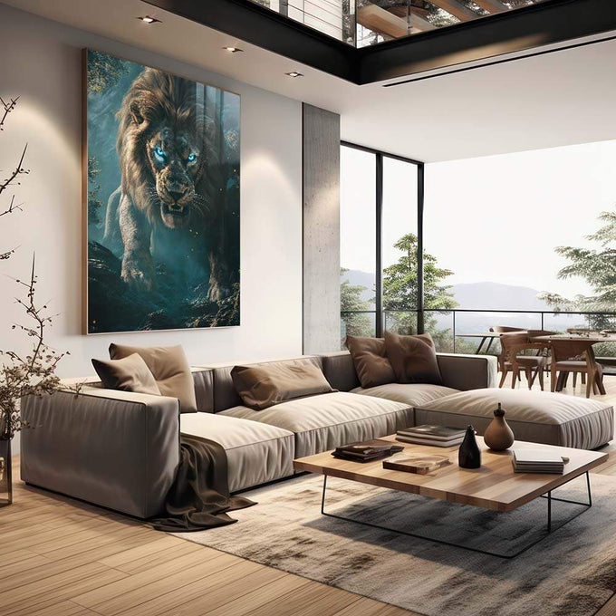 Quadro Decorativo Olhar de Leão - Arte Emocional Para Seu Espaço - quadros decorativos para sala 1 Tela Vertical, 3 Telas - em living room premium