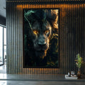 Quadro Decorativo Leão Radiante - Força e Beleza para Sua Casa - quadros decorativos para sala 1 Tela Vertical, 3 Telas - em ambiente decorado