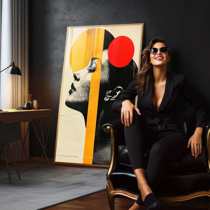 Quadro Decorativo Minimalista Mulher - Símbolo de Força e Elegância - quadros decorativos 1 Tela Vertical, 3 Telas - em escritorio elegante