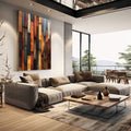 Quadro Decorativo Abstrato em Madeira - quadros decorativos 1 Tela Vertical, 3 Telas - em sala moderna