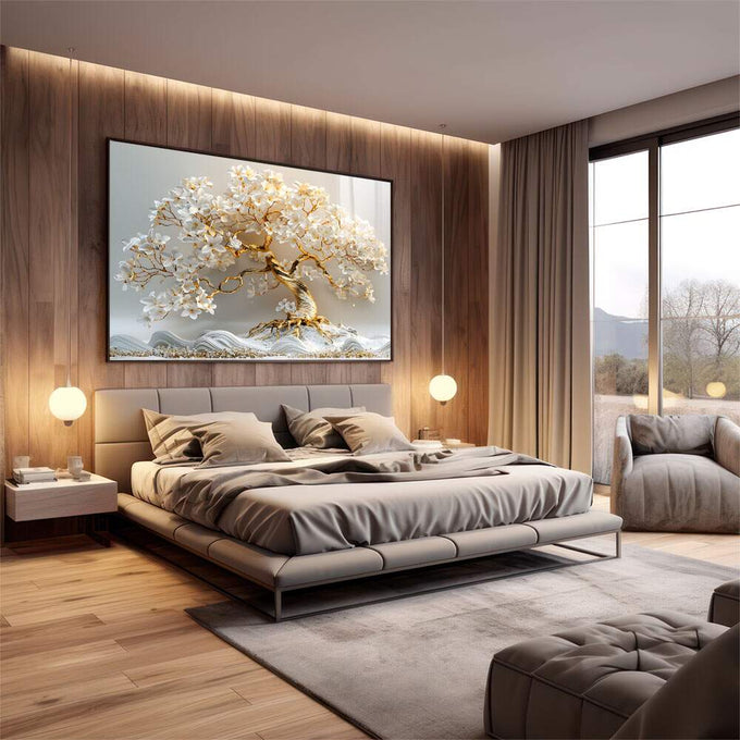Quadro Decorativo Arvore da Vida em Dourado - Arte que Inspira - quadros decorativos para sala 1 Tela, 1 Tela Horizontal - em living room premium