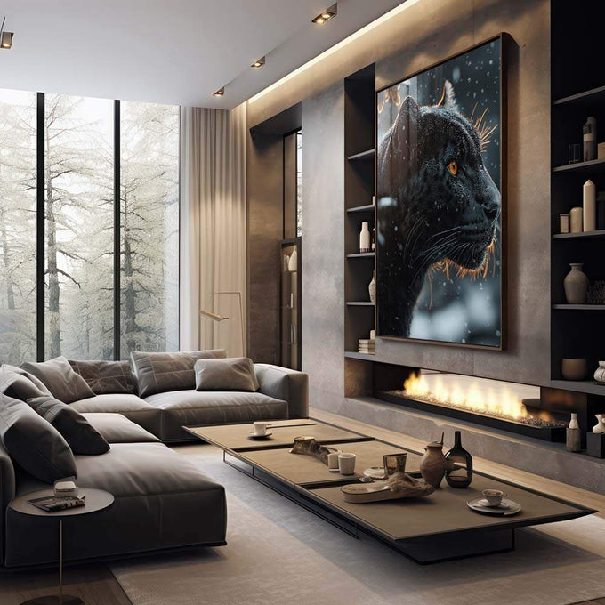 Quadro Decorativo Pantera - Arte que Inspira e Protege - quadros decorativos para sala 1 Tela Vertical, 3 Telas - em quarto contemporaneo