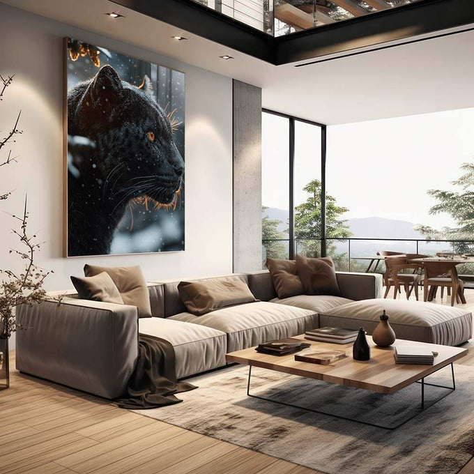 Quadro Decorativo Pantera - Arte que Inspira e Protege - quadros decorativos 1 Tela Vertical, 3 Telas - em escritorio elegante
