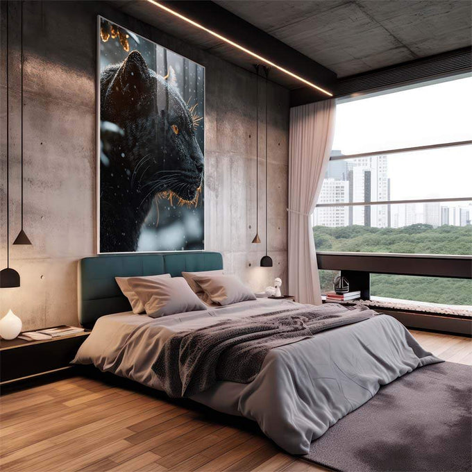 Quadro Decorativo Pantera - Arte que Inspira e Protege - quadros decorativos para sala 1 Tela Vertical, 3 Telas - em living room premium