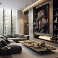 Quadro Decorativo: Cavalo Colorido Surreal - Único - quadros decorativos 1 Tela Vertical, 3 Telas - em sala moderna