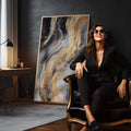 Quadro Decorativo Abstrato Golden: Luxo e Sofisticação - quadros decorativos para sala 1 Tela Vertical, 3 Telas - em quarto contemporaneo