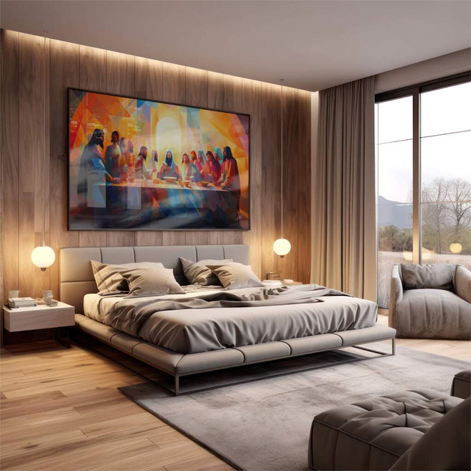Quadro Decorativo Santa Ceia Geométrica: Toque Moderno - quadros decorativos 1 Tela, 1 Tela Horizontal - em escritorio elegante