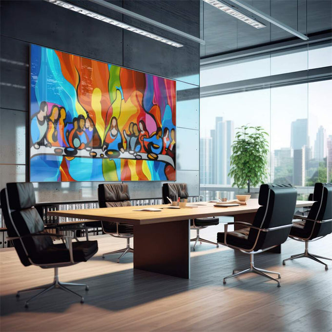 Quadro Decorativo Última Ceia Abstrata: Inspire-se! - quadros decorativos 1 Tela, 1 Tela Horizontal - em escritorio elegante